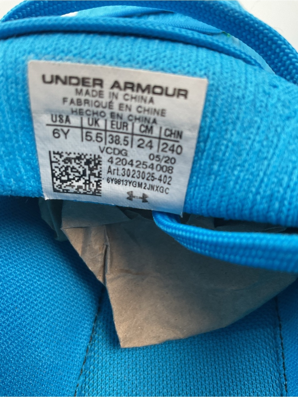 Under Armour Phantom Running Shoes Blue Youth 6Y Fits Women 7.5-8 Athletic - Picture 10 of 10